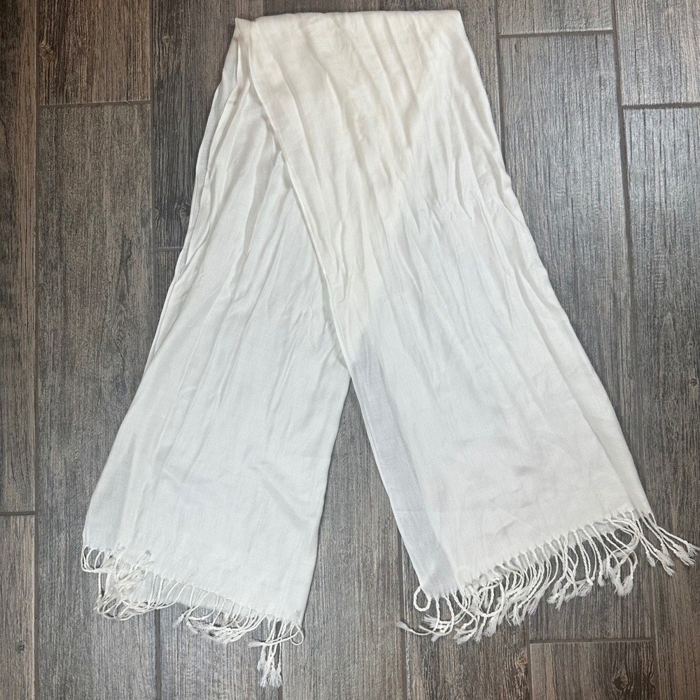100% Pashmina White Cashmere Scarf Fringe‎ Soft Luxurious Elegant Women's